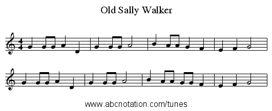 Old Sally Walker - staff notation