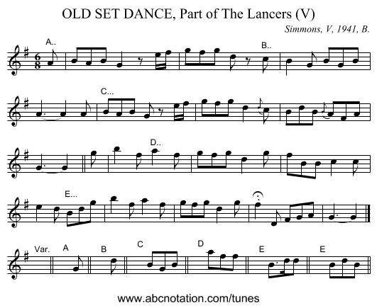 OLD SET DANCE, Part of The Lancers (V) - staff notation