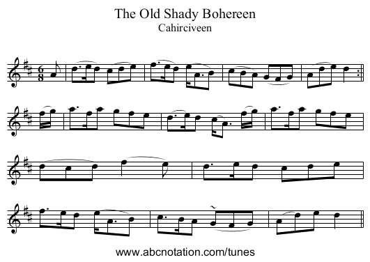 Old Shady Bohereen, The - staff notation
