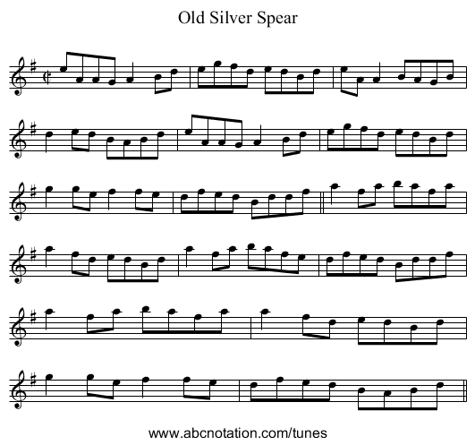 Old Silver Spear - staff notation