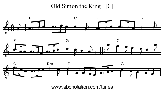 Old Simon the King   [C] - staff notation