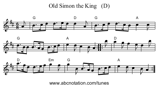 Old Simon the King   (D) - staff notation