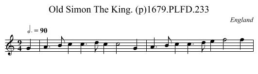 Old Simon The King. (p)1679.PLFD.233 - staff notation