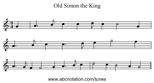 Old Simon the King - staff notation