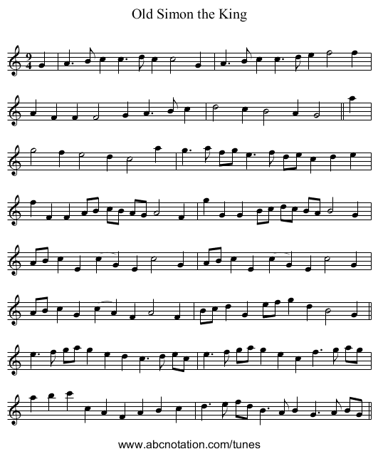 Old Simon the King - staff notation