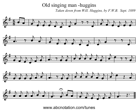 Old singing man -huggins - staff notation