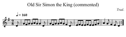 Old Sir Simon the King (commented) - staff notation