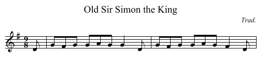 Old Sir Simon the King - staff notation