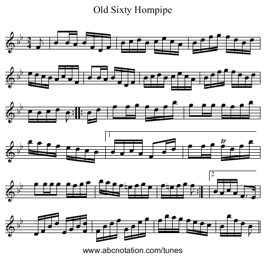 Old Sixty Hornpipe - staff notation