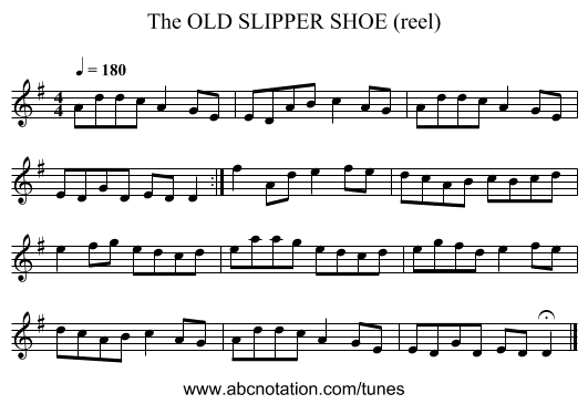 OLD SLIPPER SHOE (reel), The - staff notation