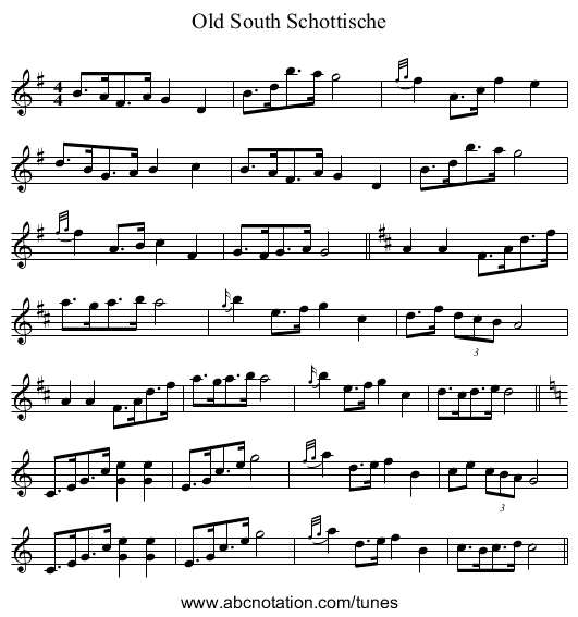 Old South Schottische - staff notation