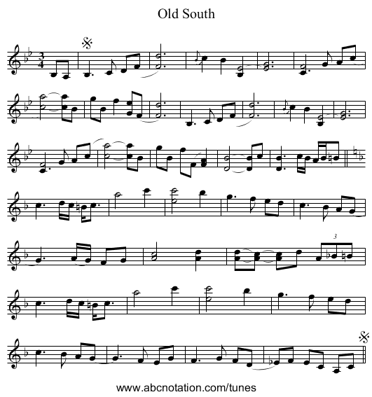 Old South - staff notation