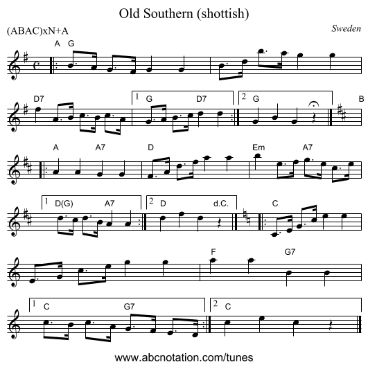 Old Southern (shottish) - staff notation