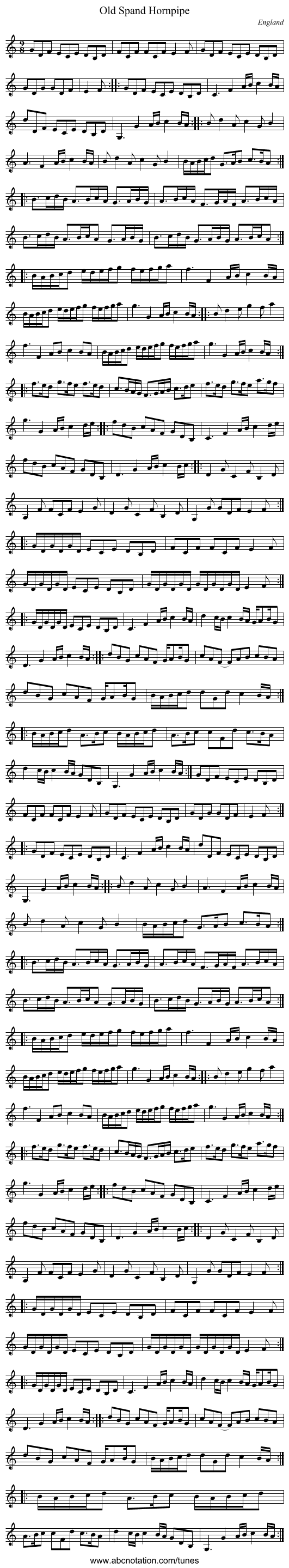 Old Spand Hornpipe - staff notation