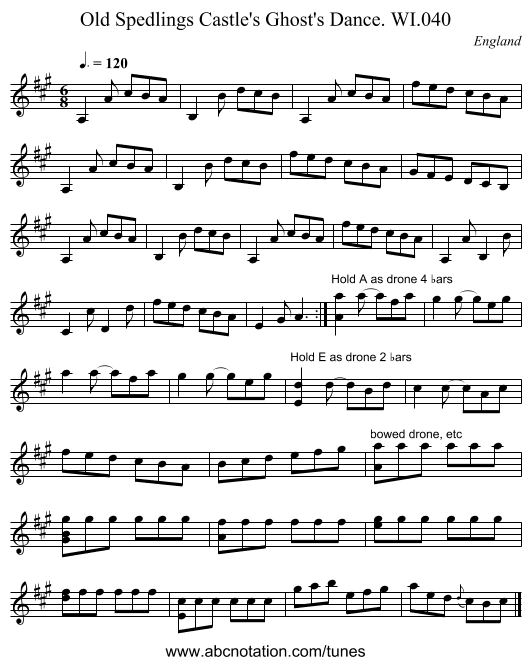 Old Spedlings Castle's Ghost's Dance. WI.040 - staff notation