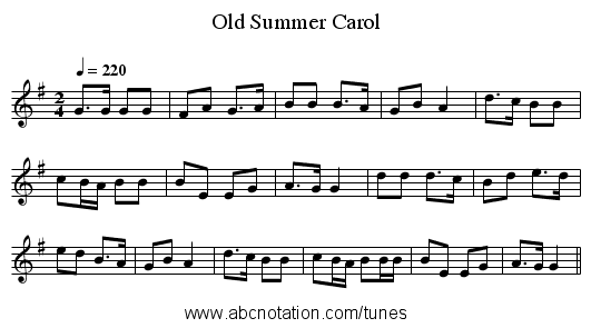 Old Summer Carol - staff notation