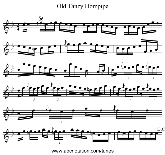 Old Tanzy Hornpipe - staff notation
