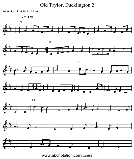 Old Taylor, Ducklington 2 - staff notation