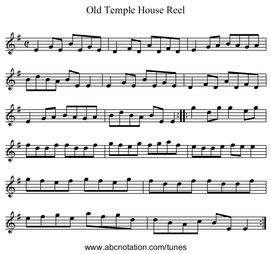 Old Temple House Reel - staff notation