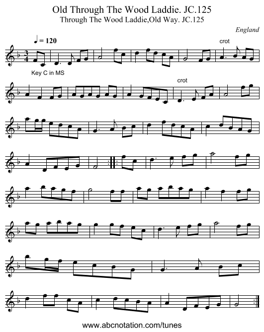 Old Through The Wood Laddie. JC.125 - staff notation