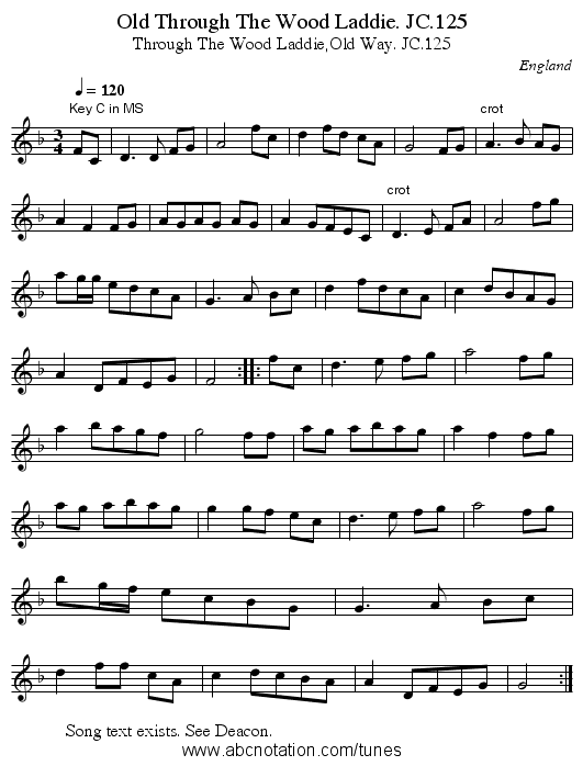 Old Through The Wood Laddie. JC.125 - staff notation