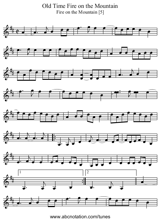 Old Time Fire on the Mountain - staff notation