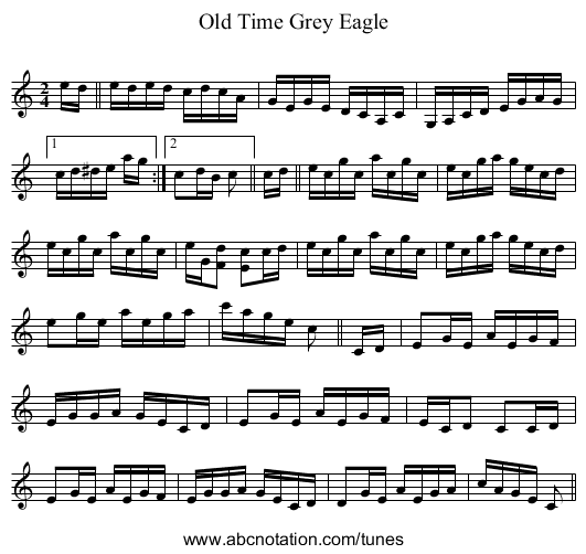 Old Time Grey Eagle - staff notation