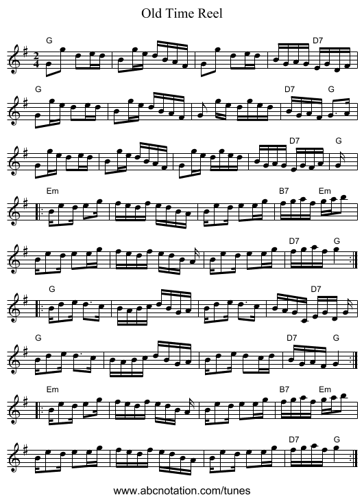 Old Time Reel - staff notation