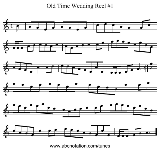 Old Time Wedding Reel #1 - staff notation
