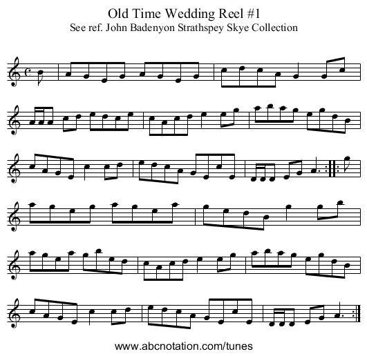 Old Time Wedding Reel #1 - staff notation