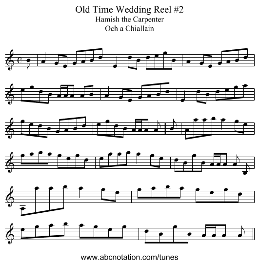 Old Time Wedding Reel #2 - staff notation