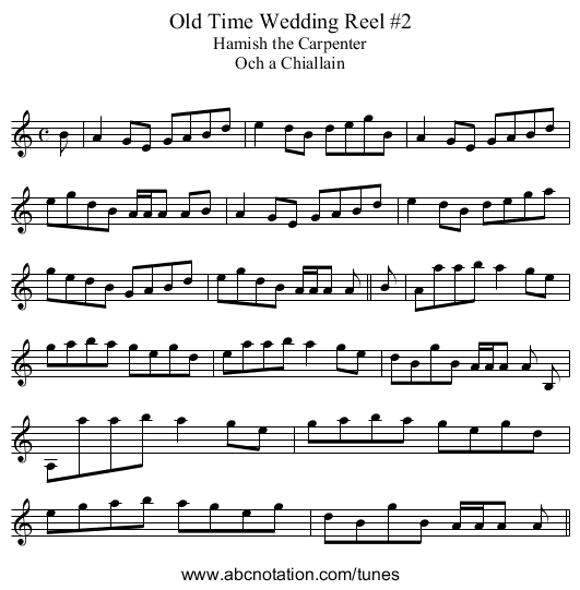Old Time Wedding Reel #2 - staff notation