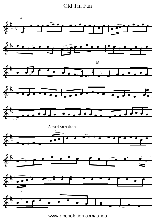 Old Tin Pan - staff notation