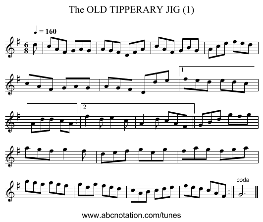 OLD TIPPERARY JIG (1), The - staff notation
