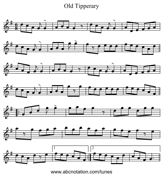 Old Tipperary - staff notation