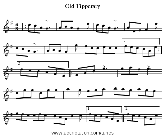 Old Tipperary - staff notation
