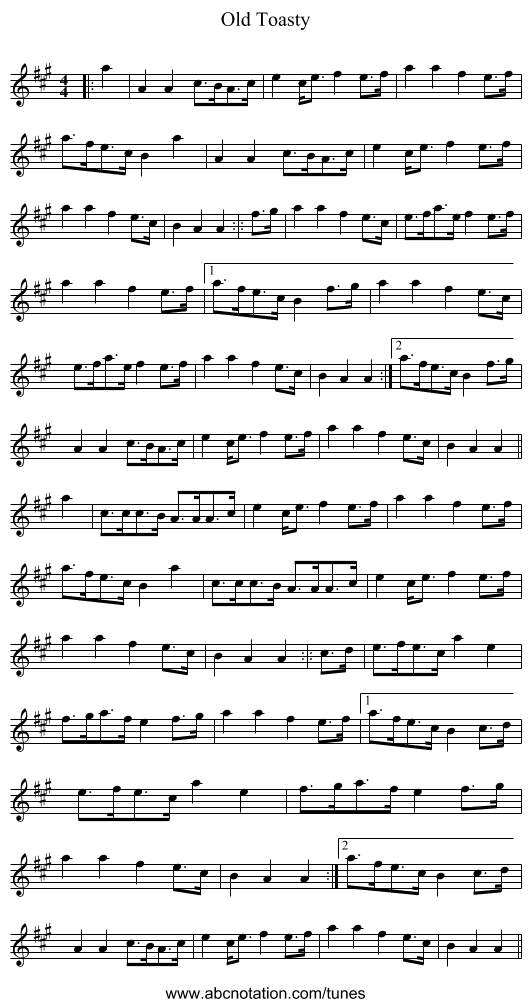 Old Toasty - staff notation