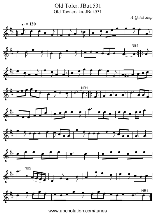 Old Toler. JBut.531 - staff notation