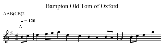 Old Tom of Oxford, Bampton - staff notation
