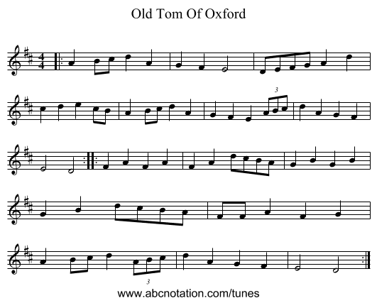 Old Tom Of Oxford - staff notation