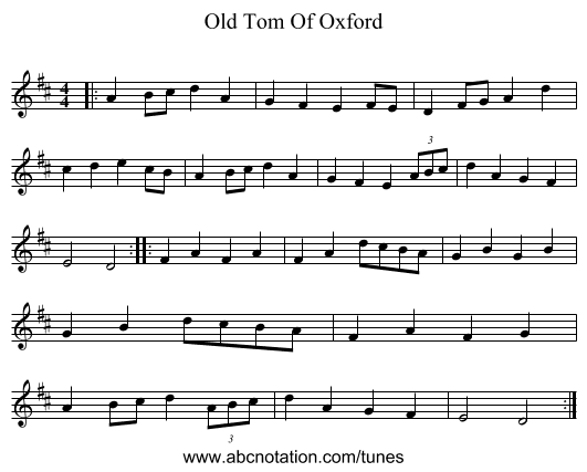Old Tom Of Oxford - staff notation