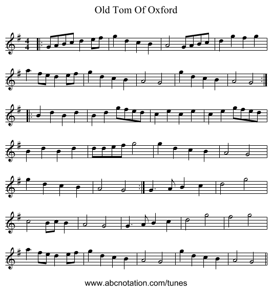 Old Tom Of Oxford - staff notation