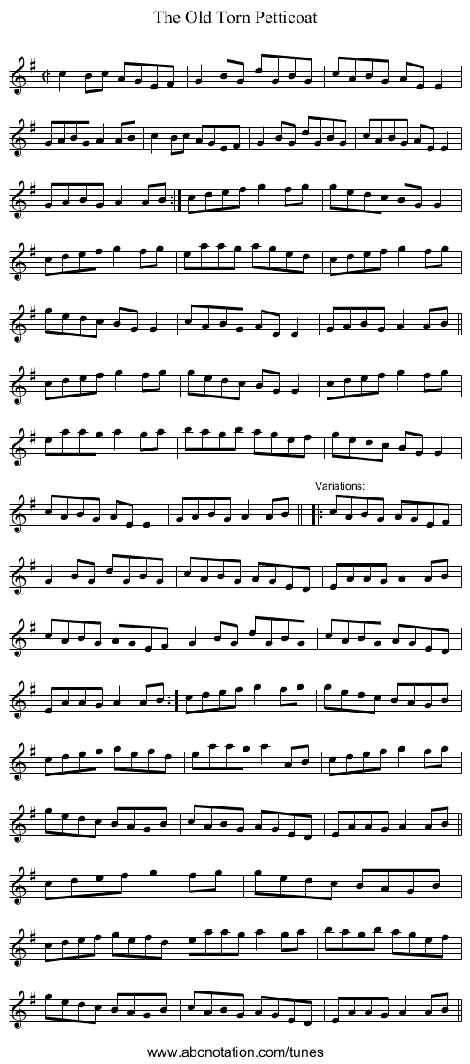 Old Torn Petticoat, The - staff notation