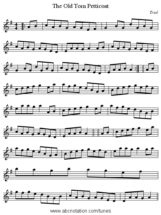 Old Torn Petticoat, The - staff notation