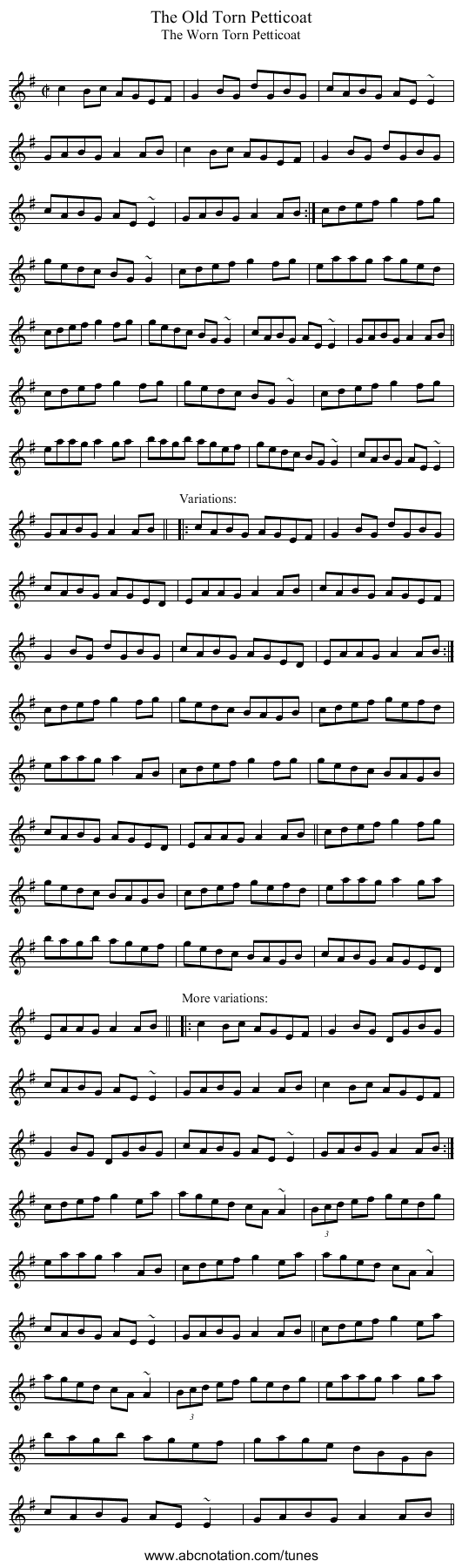 Old Torn Petticoat, The - staff notation