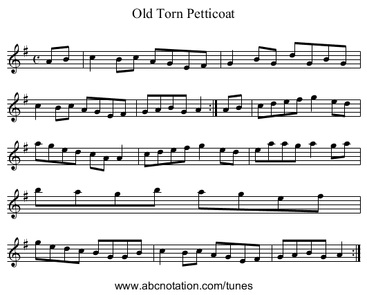 Old Torn Petticoat - staff notation