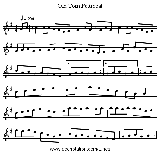 Old Torn Petticoat - staff notation