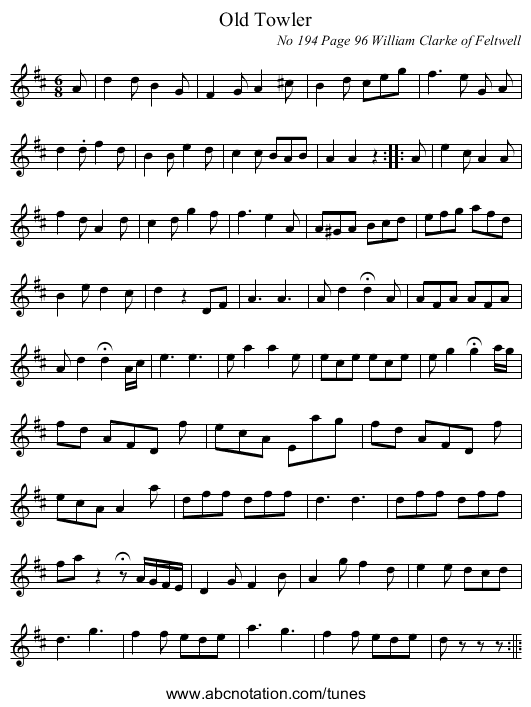 Old Towler - staff notation