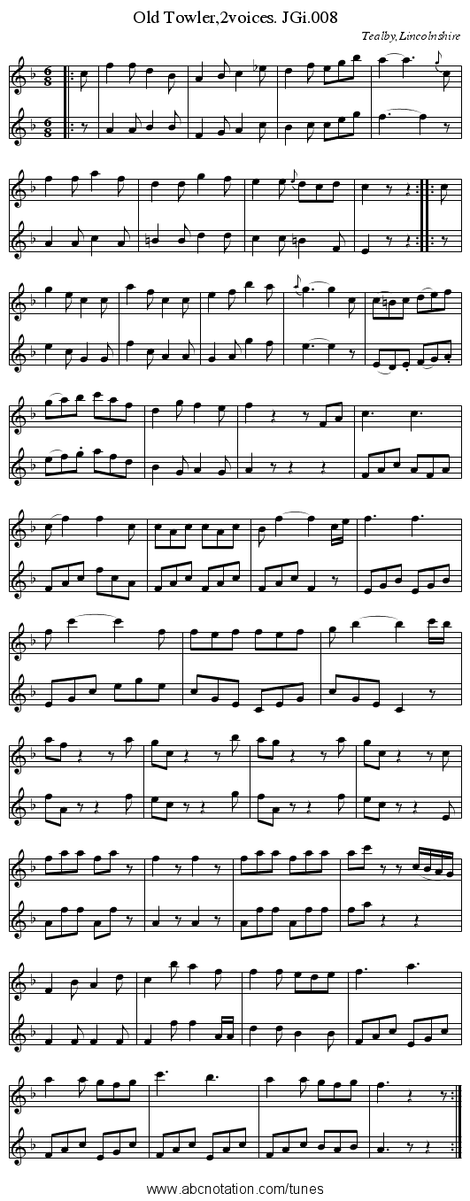 Old Towler,2voices. JGi.008 - staff notation