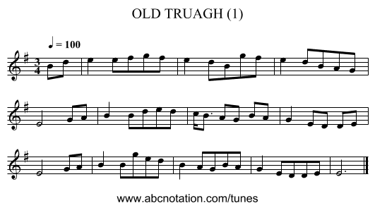 OLD TRUAGH (1) - staff notation